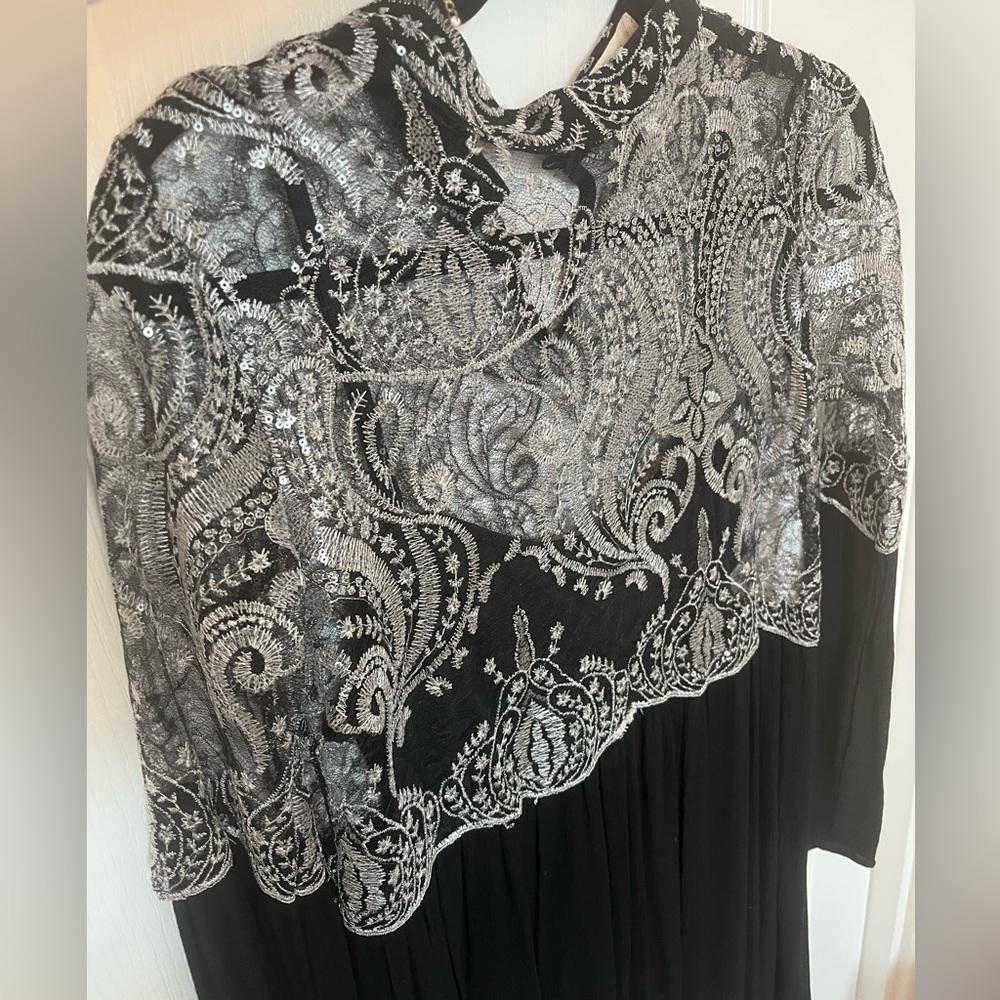 Altar’d state black long sleeve embroidered dress with slip small